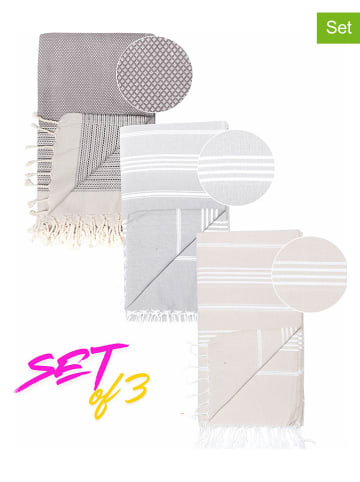 Samimi 3er-Set: Hamamtücher in Grau/ Beige - (L)180 x (B)100 cm