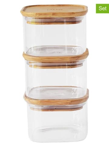 Pebbly 3er-Set: Vorratsgläser in Transparent/ Hellbraun - 500 ml