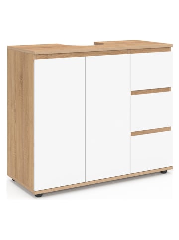 IDOMYA Factory Waschtisch ''Tom'' in Weiß/ Hellbraun - (B)70 x (H)60 x (T)30 cm