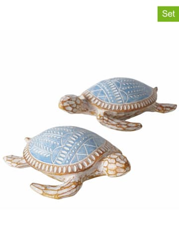 Boltze 2er-Set: Dekofiguren "Schildkröte" in Hellblau - (B)13 x (H)4 x (T)10 cm
