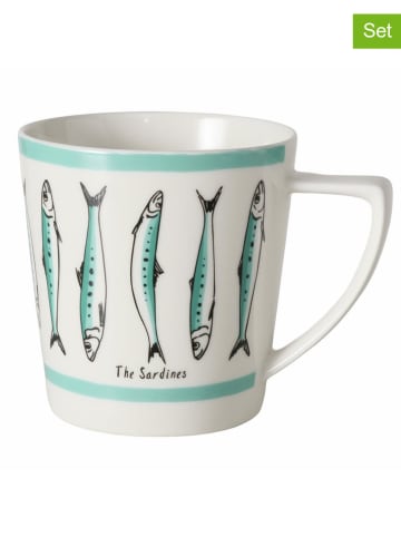Boltze 2er-Set: Kaffeetassen "Sardine" in Hellblau/ Weiß - 300 ml