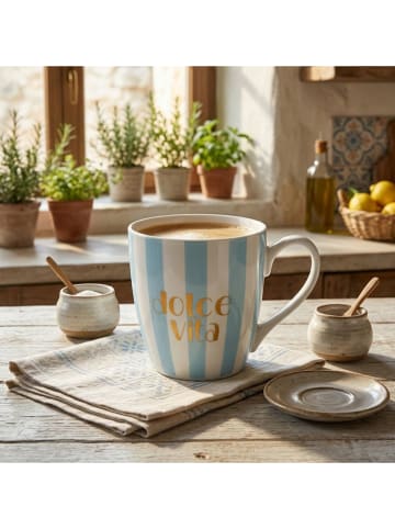 Boltze 2er-Set: Jumbotassen "Dolce Vita" in Hellblau/ Orange - 480 ml