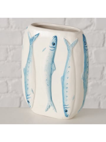Boltze Vase ""Sardine" in Hellblau/ Weiß - (B)12,5 x (H)16 x (T)5 cm