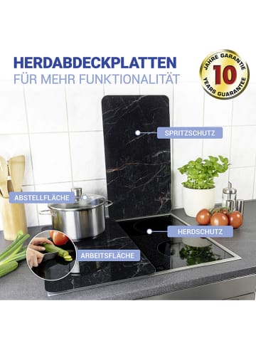Wenko 2-delige set: fornuisafdekplaten "Marble" zwart - (L)30 x (B)52 cm