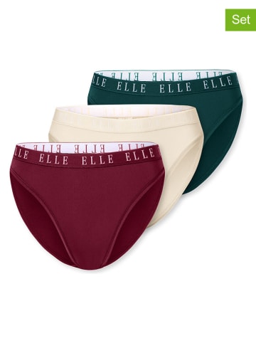 ELLE 3er-Set: Slips in Bordeaux/ Creme/ Grün