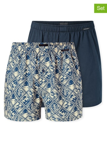 Schiesser 2-delige set: boxershorts donkerblauw/beige