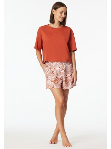 Schiesser Pyjama-Shorts in Terracotta/ Weiß
