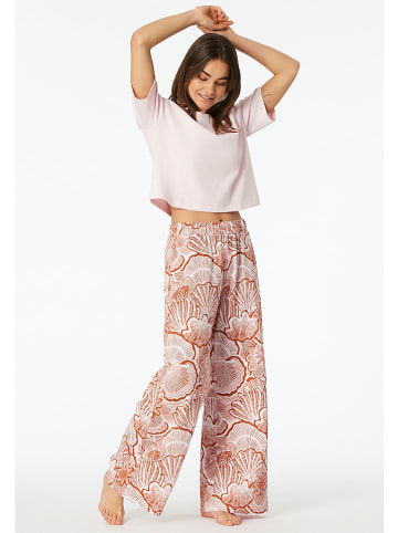 Schiesser Pyjama-Hose in Terracotta/ Weiß