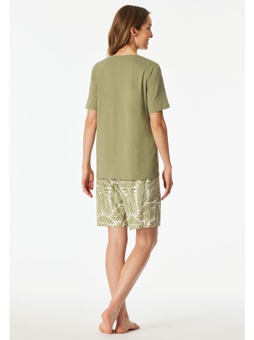 Schiesser Pyjama olijfgroen/wit