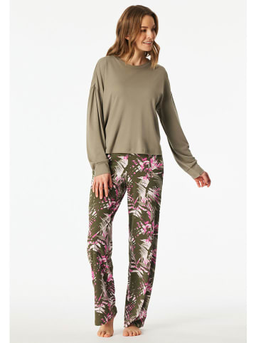 Schiesser Pyjama donkergroen/roze