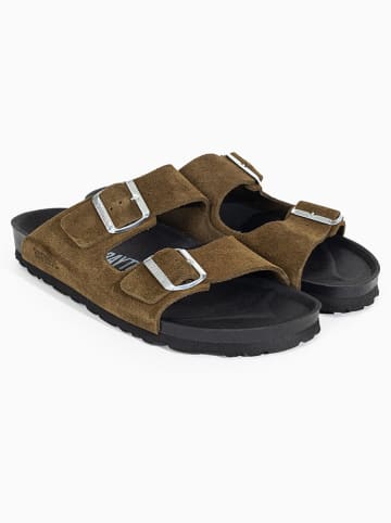 BACKSUN Leder-Pantoletten "Atlas" in Khaki/ Schwarz