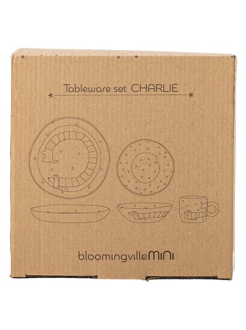 Bloomingville 3-częściowy zestaw naczyń "Charlie" w kolorze biało-błękitnym dla dzieci