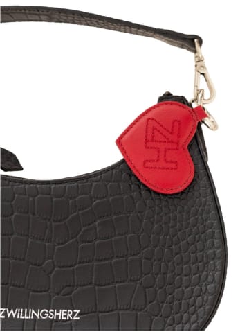 Zwillingsherz Leder-Henkeltasche "Halfmoon Croco" in Schwarz - (B)22 x (H)18 x (T)7 cm