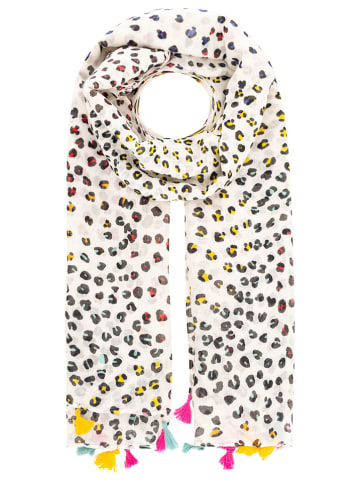 Zwillingsherz Szal "Dots & Tassels" w kolorze kremowym ze wzorem - 180 x 90 cm