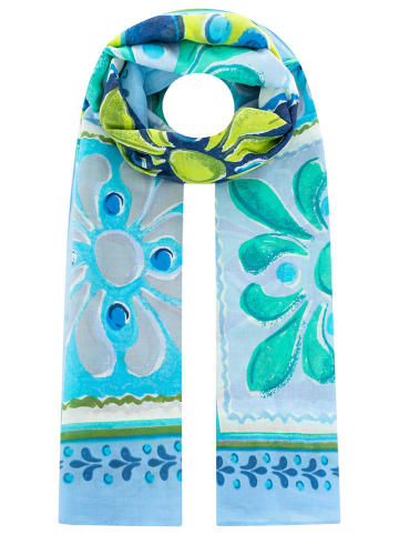 Zwillingsherz Sjaal "Summer Patchwork" blauw/turquoise - (L)180 x (B)98 cm