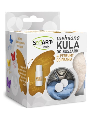 SMART wash Wełniana kula "White Flowers" w kolorze białym do suszarki