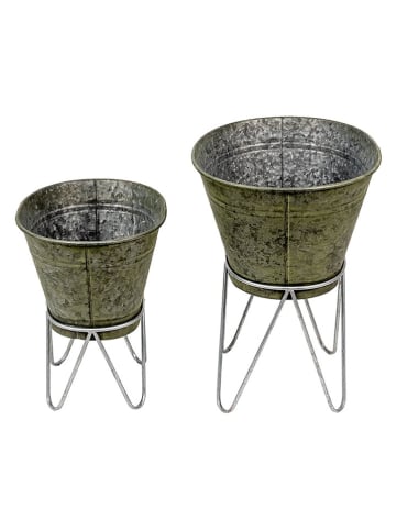 Clayre & Eef 2-delige set: plantenhouders grijs