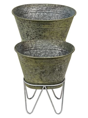 Clayre & Eef 2-delige set: plantenhouders grijs