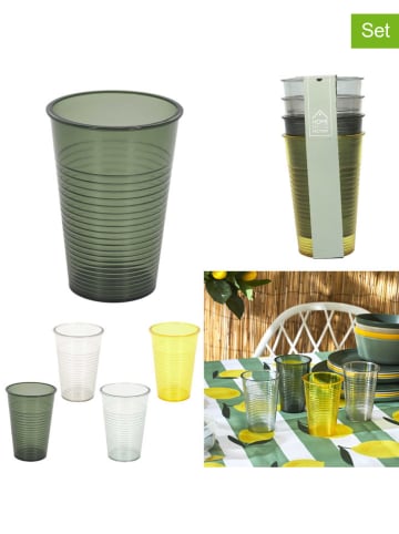 Summer Time 12-delige set: bekers geel/grijs - (H)10 x Ø 7 cm