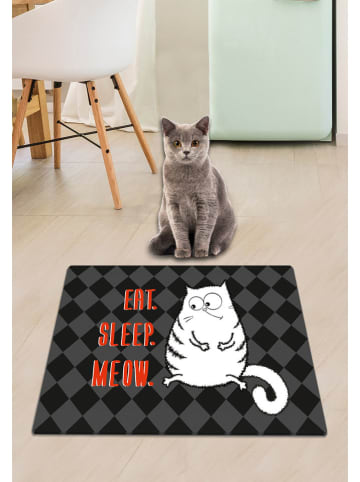 Paws&Whiskers Napfunterlage in Grau/ Schwarz - (L)40 x (B)60 cm