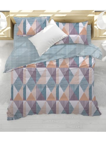 Colourful Cotton Komplet pościeli renforcé "Triline" w kolorze biało-beżowo-turkusowym