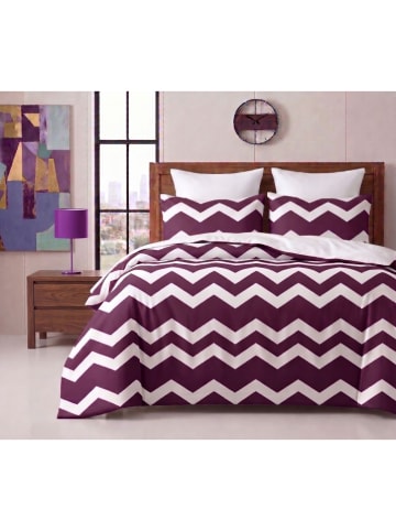 Colourful Cotton Komplet pościeli "Zikzak" w kolorze fioletowo-białym