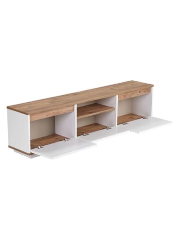 Evila TV-meubel "Sentinel" wit/lichtbruin - (B)160 x (H)42 x (D)30 cm