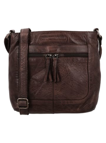 HIDE & STITCHES Leder-Umhängetasche in Braun - (B)25 x (H)20 x (T)6 cm