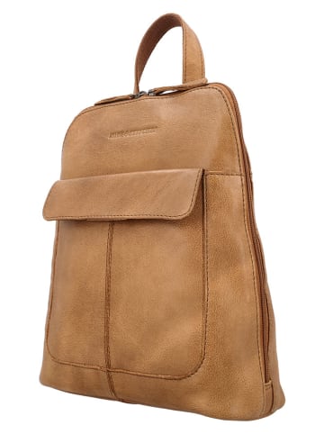 HIDE & STITCHES Leder-Rucksack in Hellbraun - (B)28 x (H)28 x (T)9 cm
