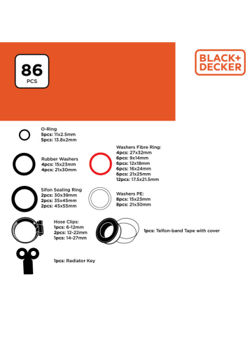 Black & Decker Unterlegscheiben und Schlauchschellensortiment - 87 Teile