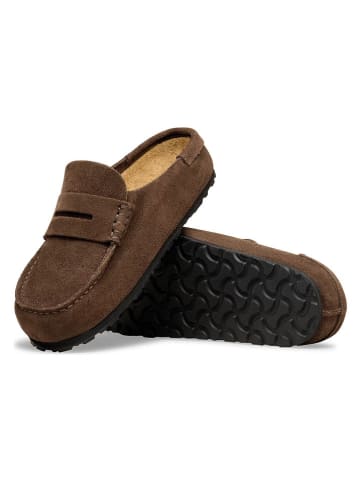 Birkenstock Leren slippers "Naples" bruin - wijdte S