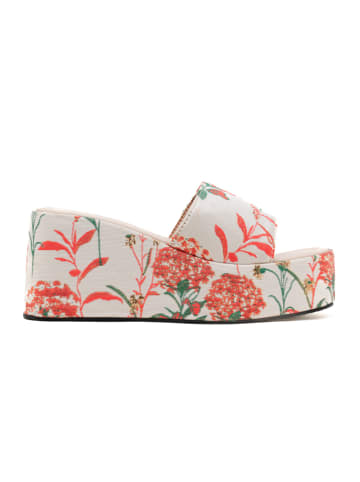C'M Sleehakslippers crème/rood