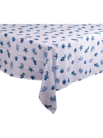 Villa d´Este Tafellaken ''Aqua'' wit/blauw - (L)140 x (B)240 cm