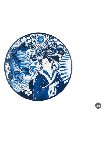 Trendy Kitchen by EXCÉLSA 6er-Set: Tischset "Kon" in Blau/ Weiß - Ø 38 cm