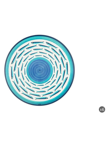 Trendy Kitchen by EXCĂLSA 6-delige set: placemats "Mediterraneo" turquoise/blauw - Ă 38 cm