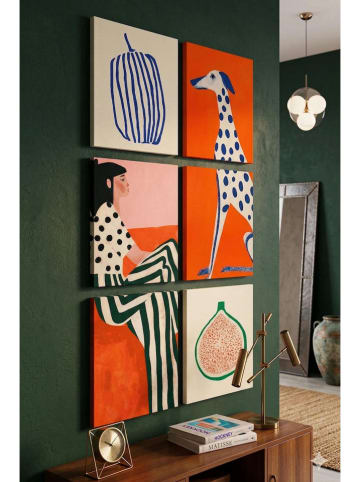 Wallity 6er-Set: Leinwanddrucke in Rot/ Blau/ Creme