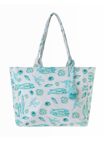 BLE Shopper wit/turquoise - (B)42 x (H)35 x (D)20 cm