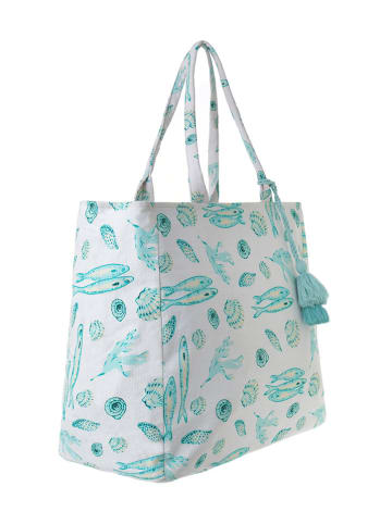 BLE Shopper in Weiß/ Türkis - (B)42 x (H)35 x (T)20 cm