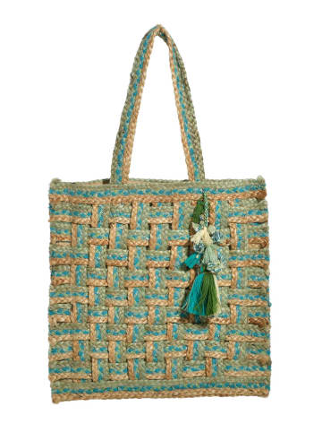 BLE Schoudertas turquoise/beige - (B)40 x (H)40 x (D)3 cm