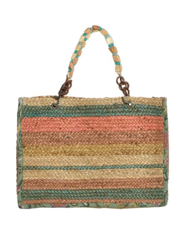BLE Henkeltasche in Hellbraun/ Grün - (B)35 x (H)30 x (T)15 cm