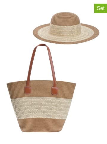 BLE 2tlg. Set: Strohhut & Shopper in Hellbraun