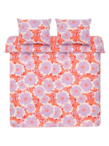 Jotex Perkal-Bettwäsche-Set "Frida" in Rot/ Rosa/ Lila