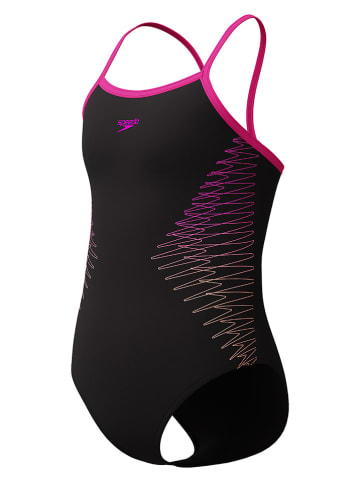Speedo Badeanzug "Placement Thinstrap" in Schwarz/ Pink