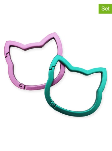 Winkee 2er-Set: Karabiner ''Katzen'' in Lila/ Türkis - (L)6 x (B)6 cm