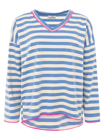 Zwillingsherz Sweatshirt "Neon Streifen" wit/blauw