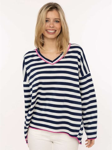 Zwillingsherz Bluza "Neon Stripes" w kolorze biało-granatowym
