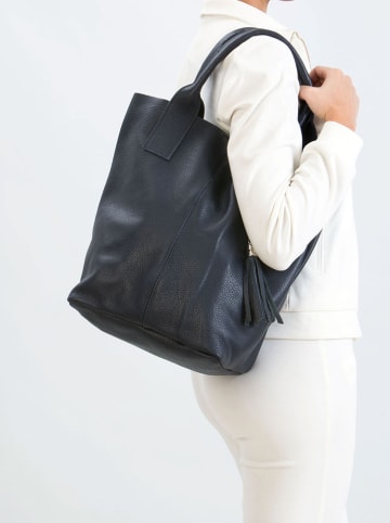 Pia Sassi Leder-Shopper "Monte Cimone" in Dunkelblau - (B)28 x (H)35 x (T)17 cm