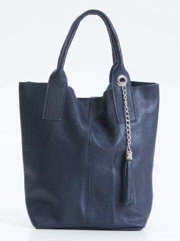 Pia Sassi Leder-Shopper "Monte Cimone" in Dunkelblau - (B)28 x (H)35 x (T)17 cm