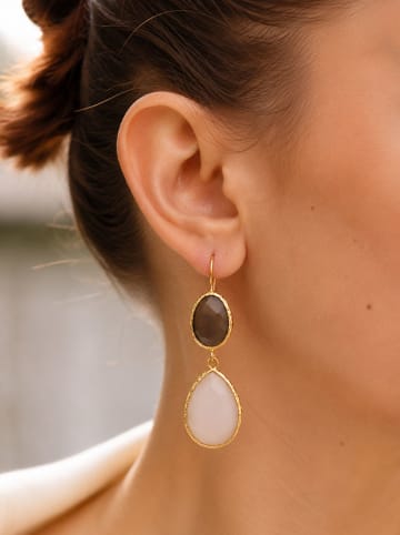 L'Atelier de Gaia Pozłacane kolczyki z onyksami i kamieniami księżycowymi
