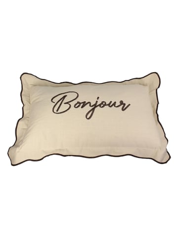 Kersten Kussen "Bonjour" crème/bruin - (L)50 x (B)30 cm